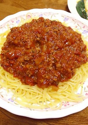 ミニトマトでミートソーススパゲティ-レシピのメイン写真