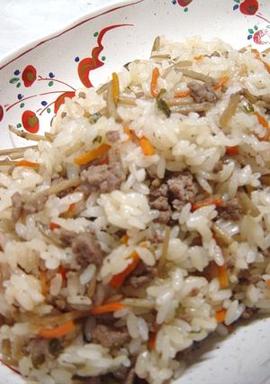大葉にんにく醤油で☆挽肉混ぜ御飯-レシピのメイン写真