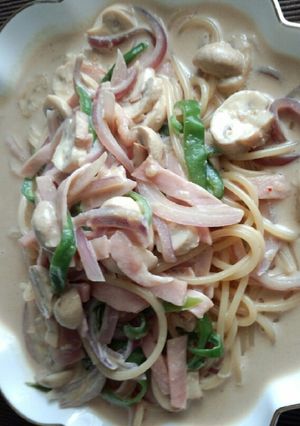 とり野菜みそでクリームパスタ-レシピのメイン写真