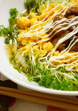 焼鳥缶deぶっかけ（てりたまマヨ）素麺-レシピのメイン写真