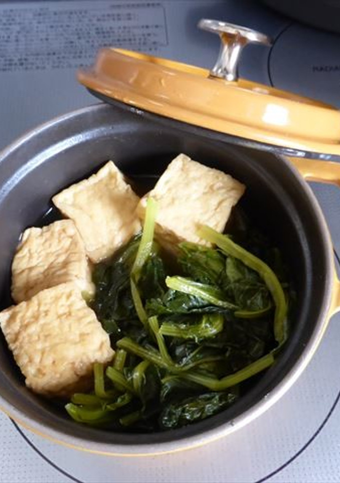 ストウブで無水料理厚揚げと青菜煮-レシピのメイン写真