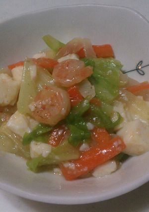 簡単♪豆腐とエビと野菜のあんかけ塩炒め-レシピのメイン写真