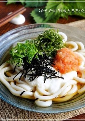夏バテにお勧め♬冷やかけ明太とろろうどん-レシピのメイン写真