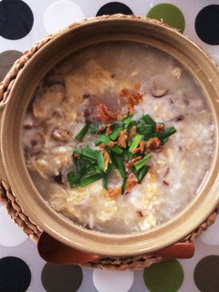 えび+しいたけ+ニラ+卵+生姜の中華粥-レシピのメイン写真
