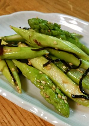 レンジで簡単☆アスパラの塩昆布和え-レシピのメイン写真