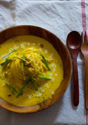 アスパラとしめじのカボチャクリームパスタ-レシピのメイン写真