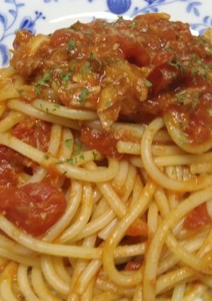 サバの水煮缶とトマトのパスタ-レシピのメイン写真