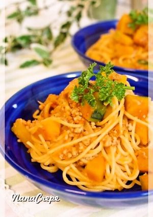 ピリ辛で♫南瓜とひき肉のパスタ-レシピのメイン写真
