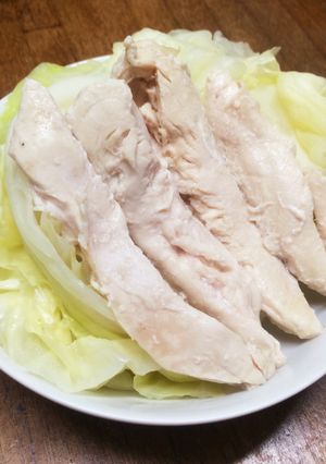 鶏ささみの酒蒸しとゆでキャベツ-レシピのメイン写真