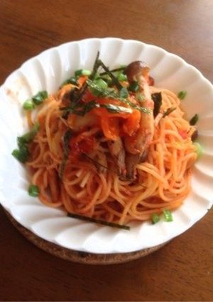 秋の予感 きのこぱすた は明太キムチ味！-レシピのメイン写真