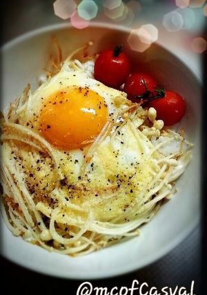 元気♪エノキ♪目玉焼き丼-レシピのメイン写真