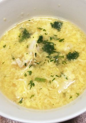 蒸し鶏入り一人分のかき玉スープもどき-レシピのメイン写真