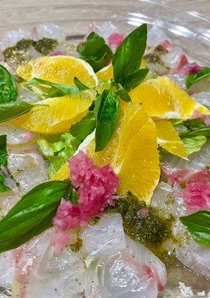 鯛のカルパッチョde赤たまねぎ酢のせ-レシピのメイン写真