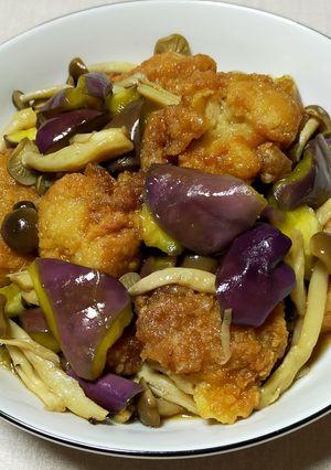 鶏唐揚げ(冷凍)のなすしめじ南蛮漬け-レシピのメイン写真