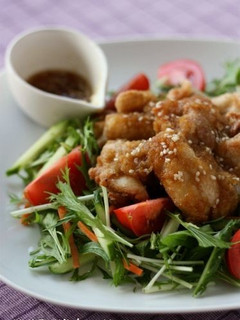鶏から揚げのせ☆水菜サラダ-レシピのメイン写真