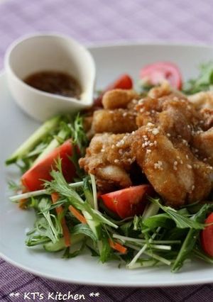鶏から揚げのせ☆水菜サラダ-レシピのメイン写真