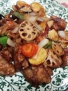 素揚げ野菜とから揚げの黒酢炒め-レシピのメイン写真