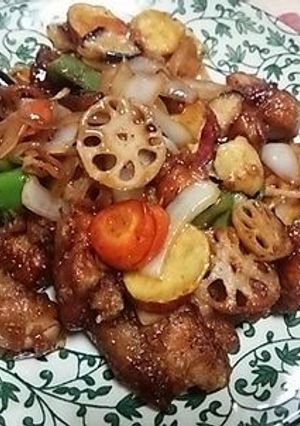 素揚げ野菜とから揚げの黒酢炒め-レシピのメイン写真