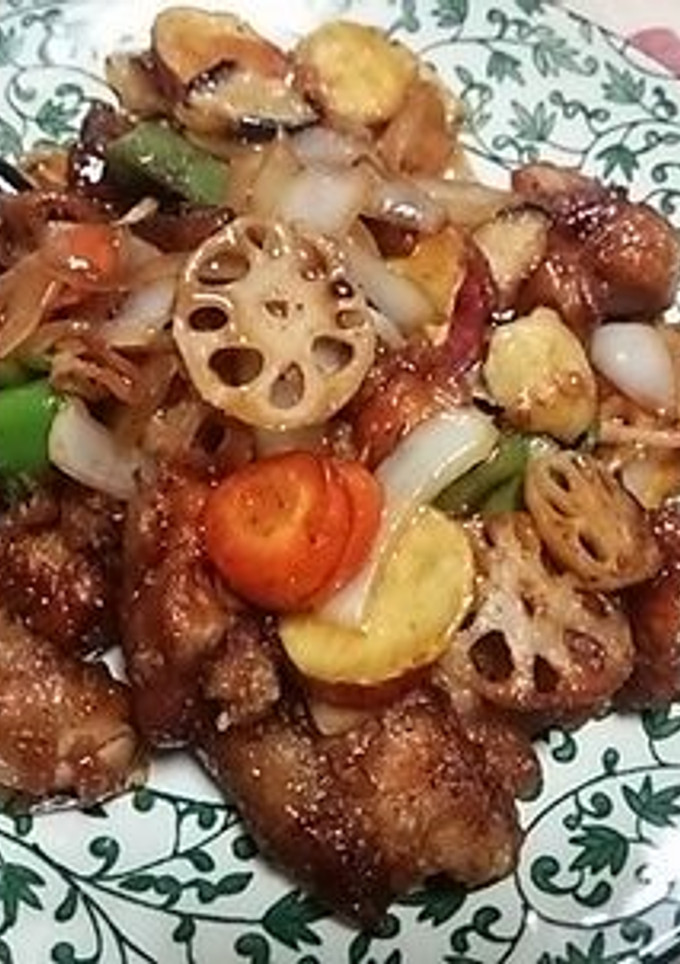 素揚げ野菜とから揚げの黒酢炒め-レシピのメイン写真