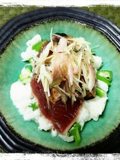 鰹のたたきオクラとろろ添え-レシピのメイン写真