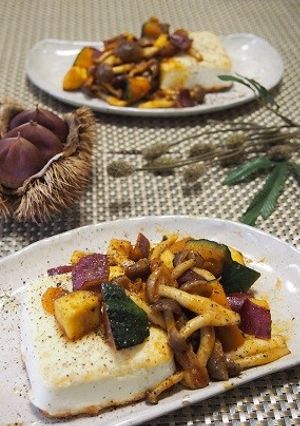 絹美人で♡秋の豆腐ステーキ♡野菜添え-レシピのメイン写真