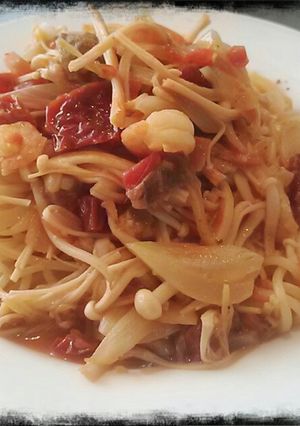 サルサで作る海老と茸のクリームパスタ-レシピのメイン写真