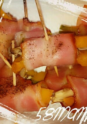 お弁当に♪まいたけ、かぼちゃベーコン巻き-レシピのメイン写真