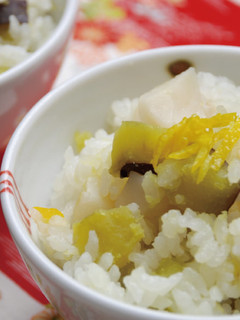 土鍋ご飯☆帆立とさつま芋の炊込みご飯-レシピのメイン写真