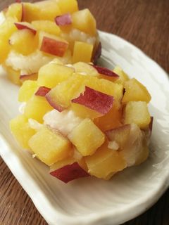 ご飯と餅で簡単!さつま芋おはぎ☆お彼岸に-レシピのメイン写真
