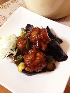 ご飯がススム♡鶏唐揚とナスピーマンの甘酢-レシピのメイン写真