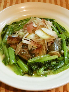 さば缶と小松菜とみょうがのサッと煮-レシピのメイン写真