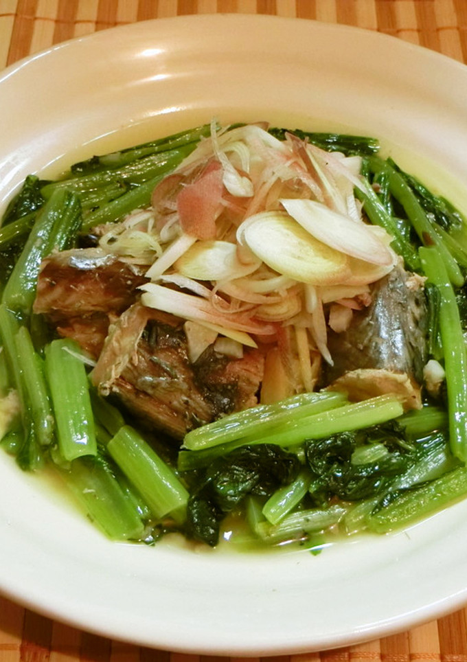 さば缶と小松菜とみょうがのサッと煮-レシピのメイン写真