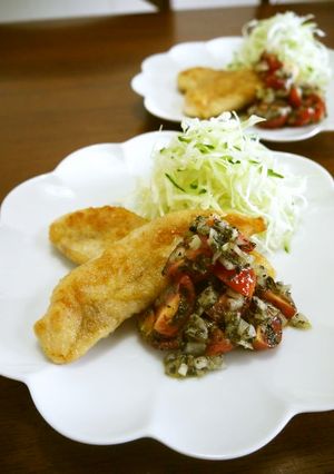 鶏ささみのソテー♪バジルトマト添え♪-レシピのメイン写真