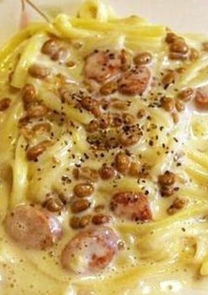 納豆とソーセージのクリームパスタ-レシピのメイン写真
