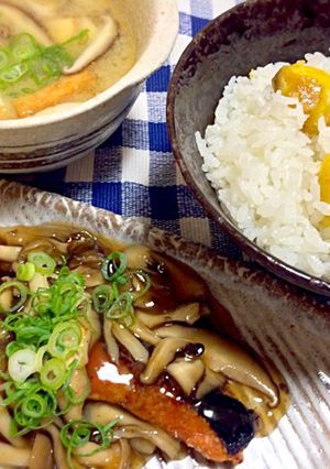秋鮭のきのこあんかけ 栗ご飯 秋の和定食-レシピのメイン写真