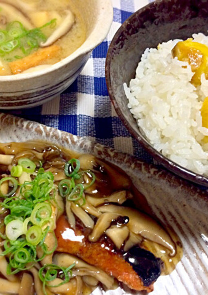 秋鮭のきのこあんかけ 栗ご飯 秋の和定食-レシピのメイン写真