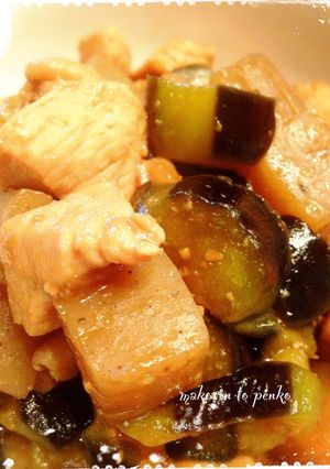 簡単！鶏胸肉となすとこんにゃくの味噌煮-レシピのメイン写真