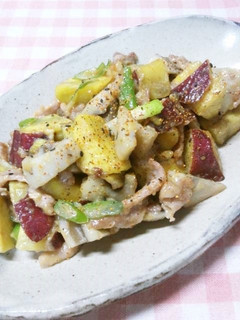 さつま芋と蓮根と豚肉の味噌マヨ炒め✿-レシピのメイン写真