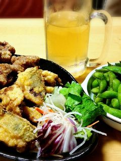 鰺の天麩羅+唐揚げ+枝豆(♡˙︶˙♡)-レシピのメイン写真