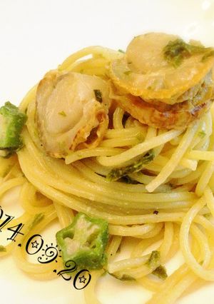 おもてなし♪帆立オクラの海苔クリームスパ-レシピのメイン写真
