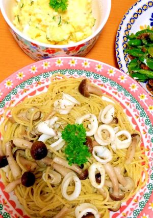 小いかとしめじのバジルパスタ-レシピのメイン写真