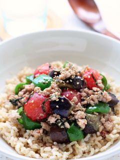 夏野菜と豚挽き肉のハニー味噌炒め丼-レシピのメイン写真