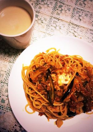 茄子とモッツァレラのミートソースパスタ-レシピのメイン写真