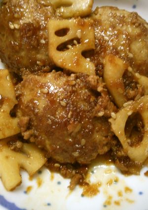 簡単！ 豚つくね 蓮根の 甘辛焼き☆-レシピのメイン写真