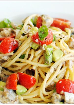 サンマとアボカド、クレソンの冷製パスタ-レシピのメイン写真