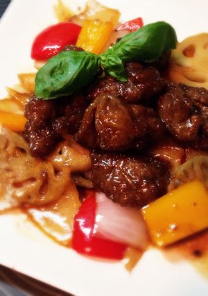 牛肉とれんこん(野菜)の黒酢醤油炒め揚げ-レシピのメイン写真