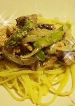 サバ缶とアスパラのクリームパスタ-レシピのメイン写真