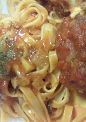 ハンバーグのトマト煮パスタ添え-レシピのメイン写真
