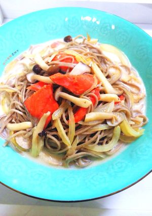 鮭ときのこの豆乳クリーム蕎麦-レシピのメイン写真