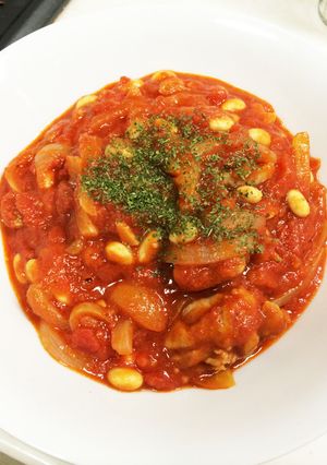 節約！鶏肉と大豆のトマト煮込み-レシピのメイン写真
